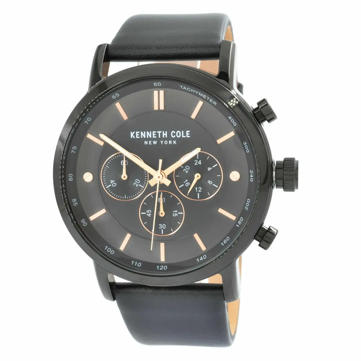 Kenneth Cole Men`s Watch Chronograph Black Dial Leather Strap KC50502004