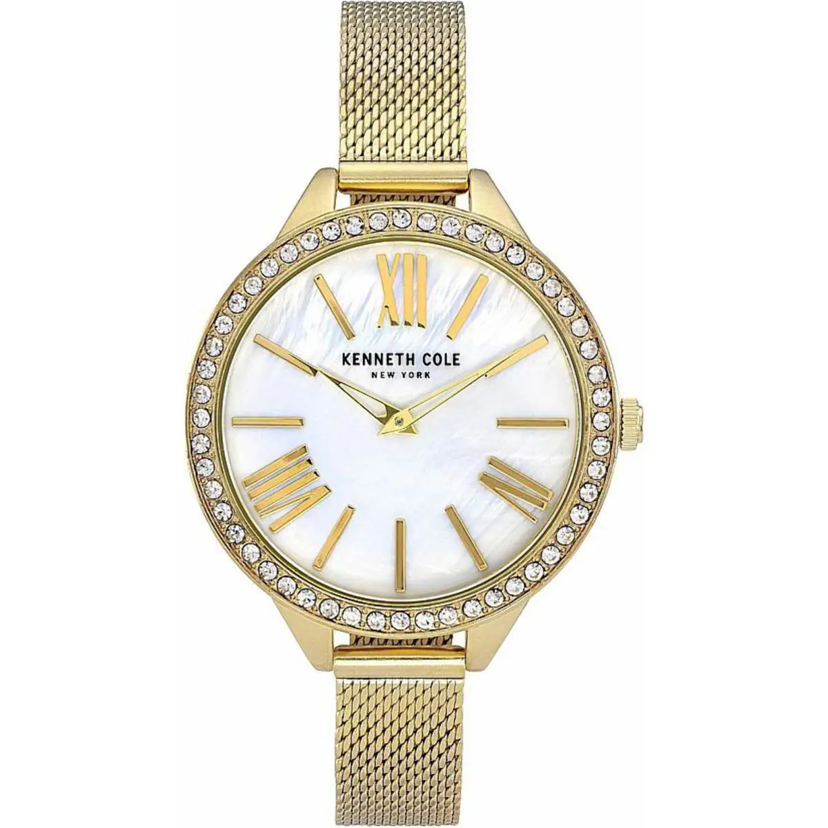 Kenneth Cole KC50939004 Women`s Gold Crystalized Gold Mesh Band Watch