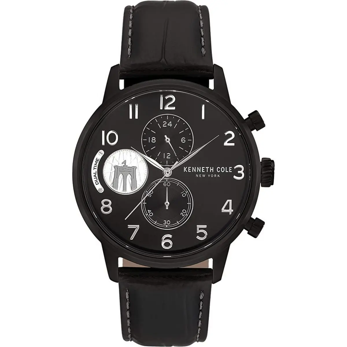Kenneth New York Cole York KC51019004 Dual Time Men`s Analog Watch Black Leather Band