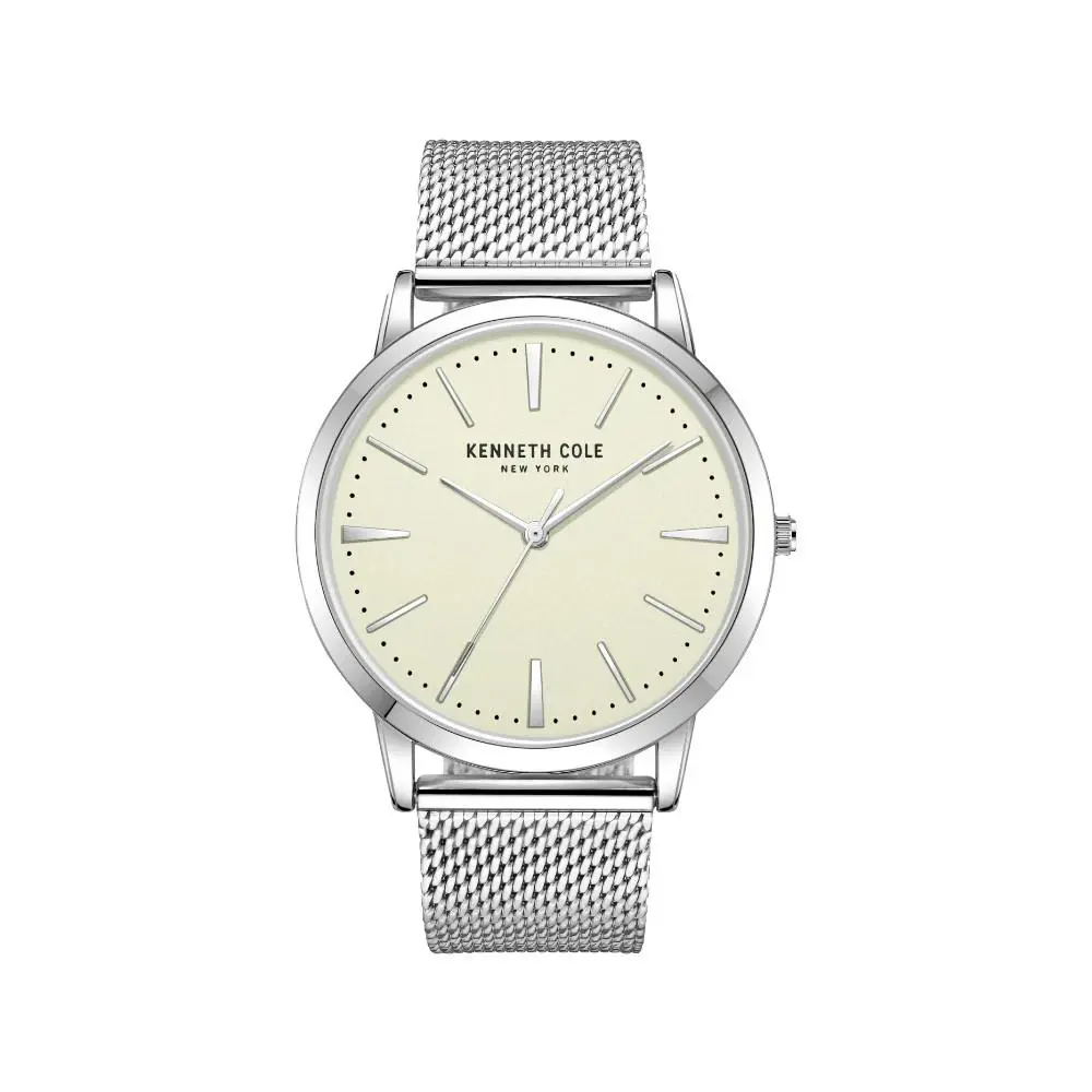 Kenneth Cole Men`s Watch Beige Dial Stainless Steel Mesh Bracelet KCWGG2270306
