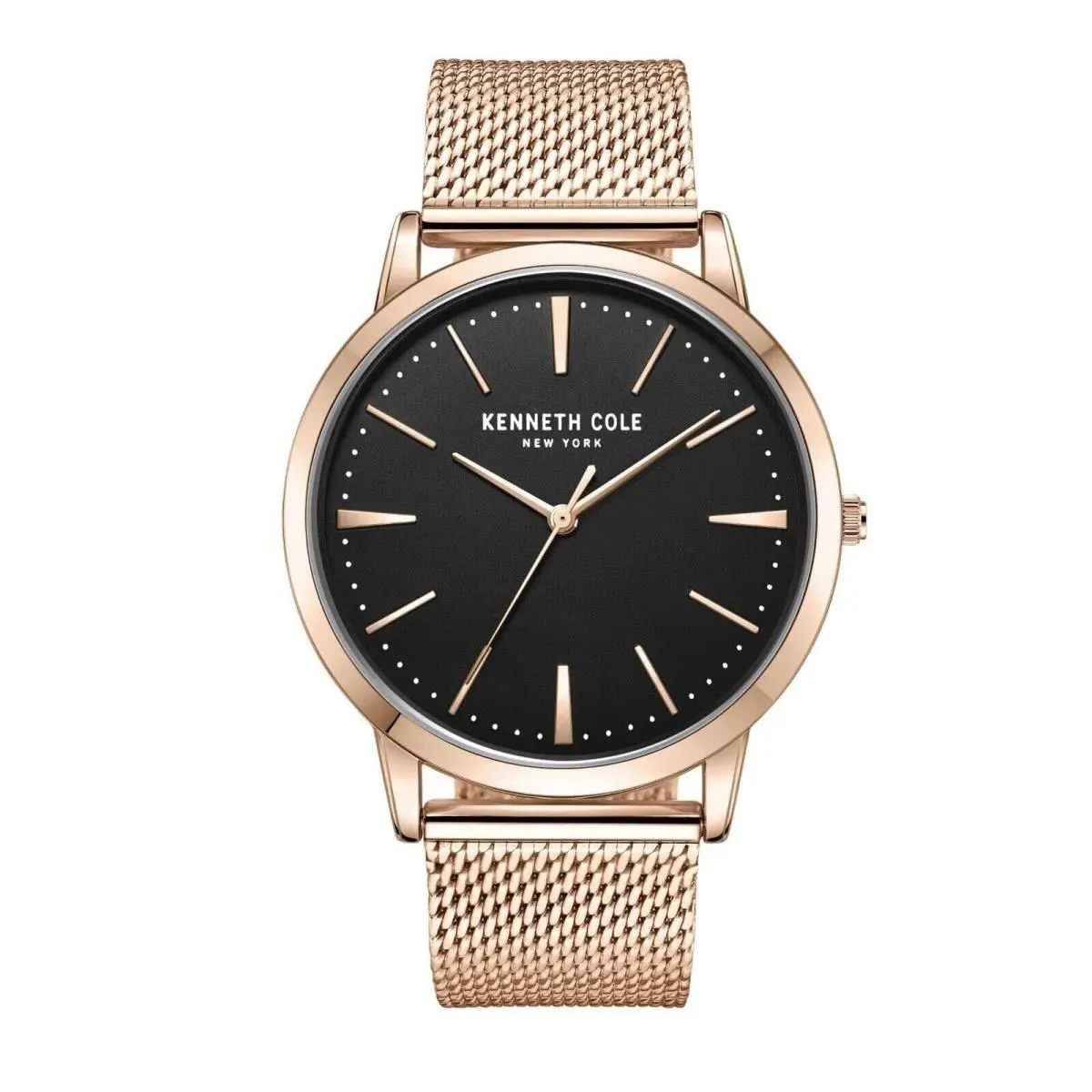 Kenneth Cole KCWGG2270304 Men`s Gold Tone Mesh Band Black Dial 3-Hand Watch - Dial: Black, Band: Gold, Bezel: Gold