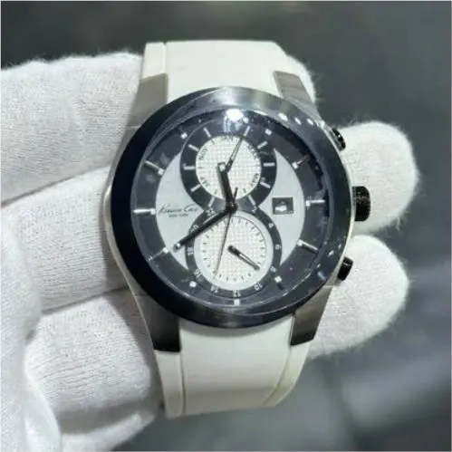 Kenneth Cole KC1682 Steel White Rubber Strap Chronograph Men`s Wrist Watch Gift