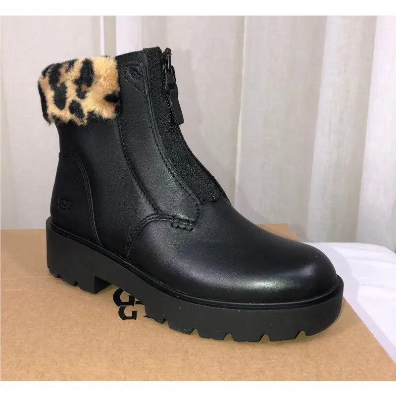 Ugg Czeriesa Panther Print Waterproof Leather Boot US 7.5 Black/butterscotch
