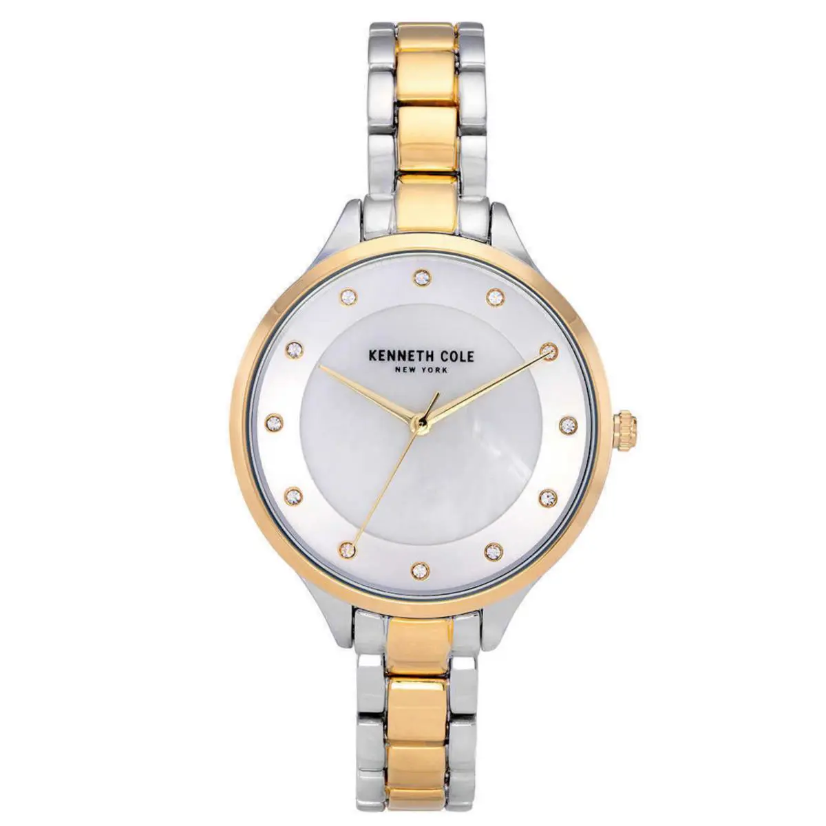 Kenneth Cole KC51058001 Mother-of-pearl Crystal Dial Women`s Watch - Dial: Blue, Band: Silver, Bezel: Gold