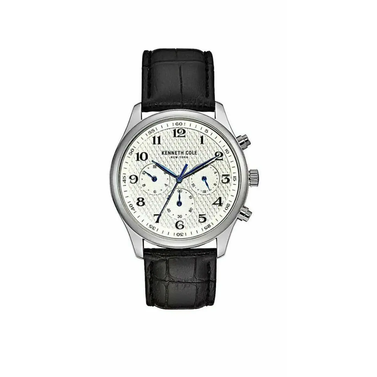 Kenneth Cole York KC50841012 Black Leather Strap Chronograph Men`s Watch - Dial: White, Band: Black