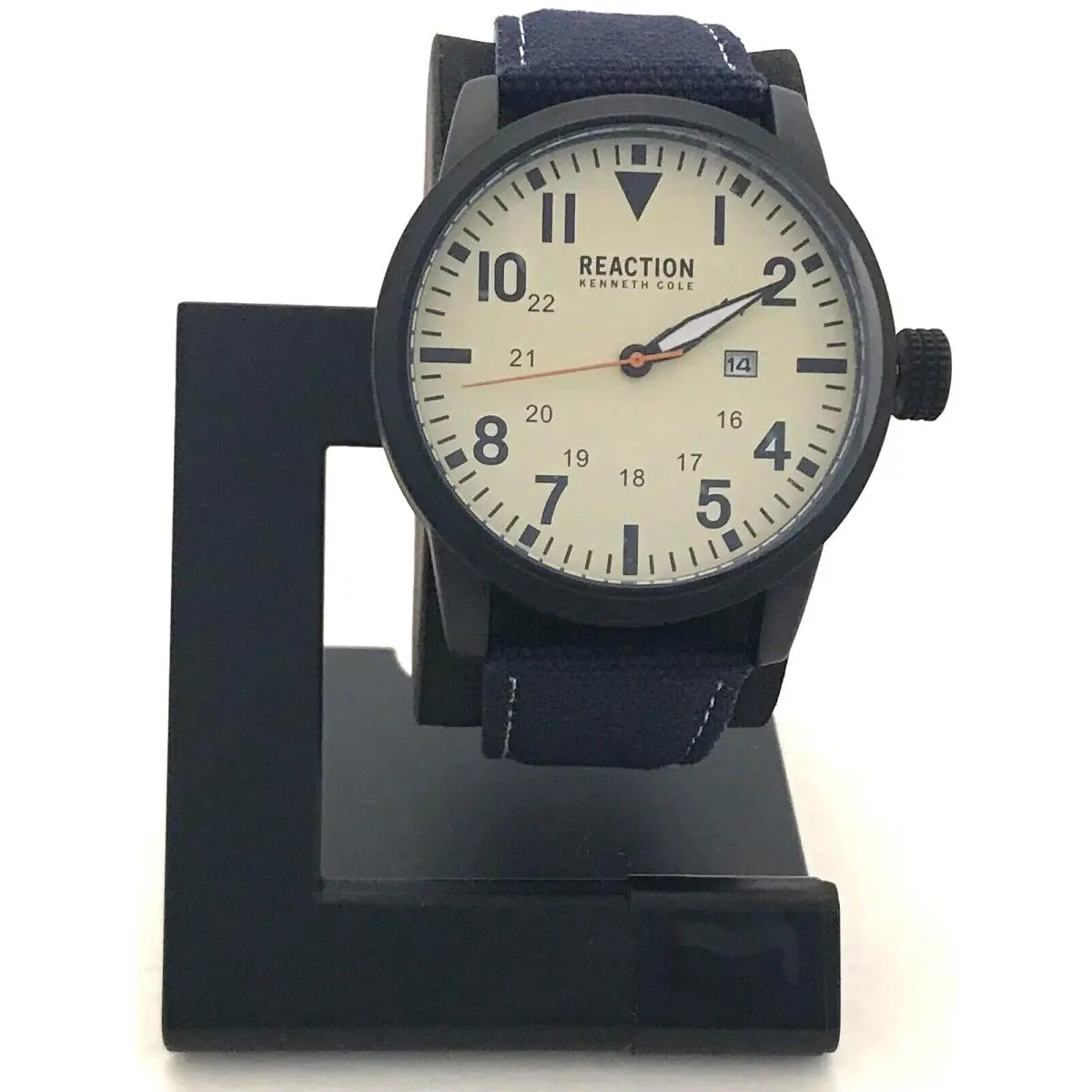 Reaction Kenneth Cole Analog Black Watch W/ Blue Canvas Band KRWGB2654302