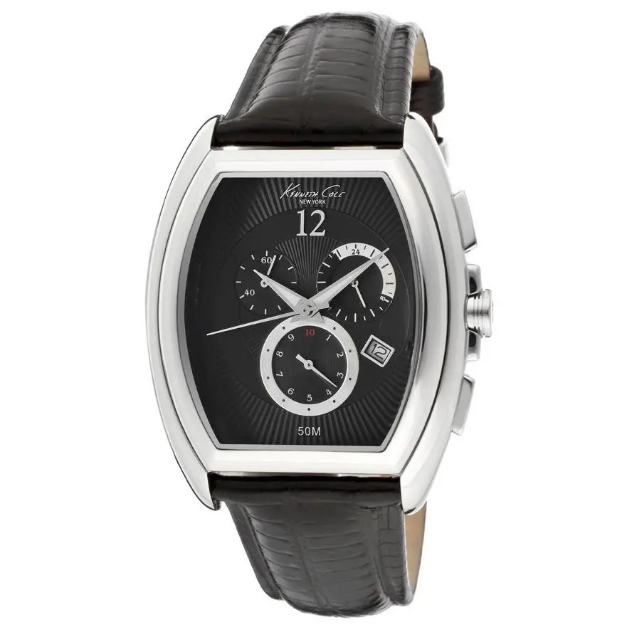 Kenneth Cole York Men`s KC1880 Classic Barrel Case Chrono Watch - Dial: Black, Band: Black, Bezel: Silver