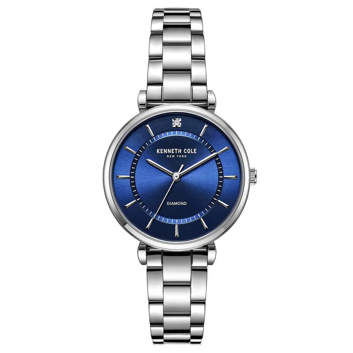 Kenneth Cole KC51114017 Diamond Blue Dial Stainless Steel Women`s Watch - Dial: Blue, Band: Silver