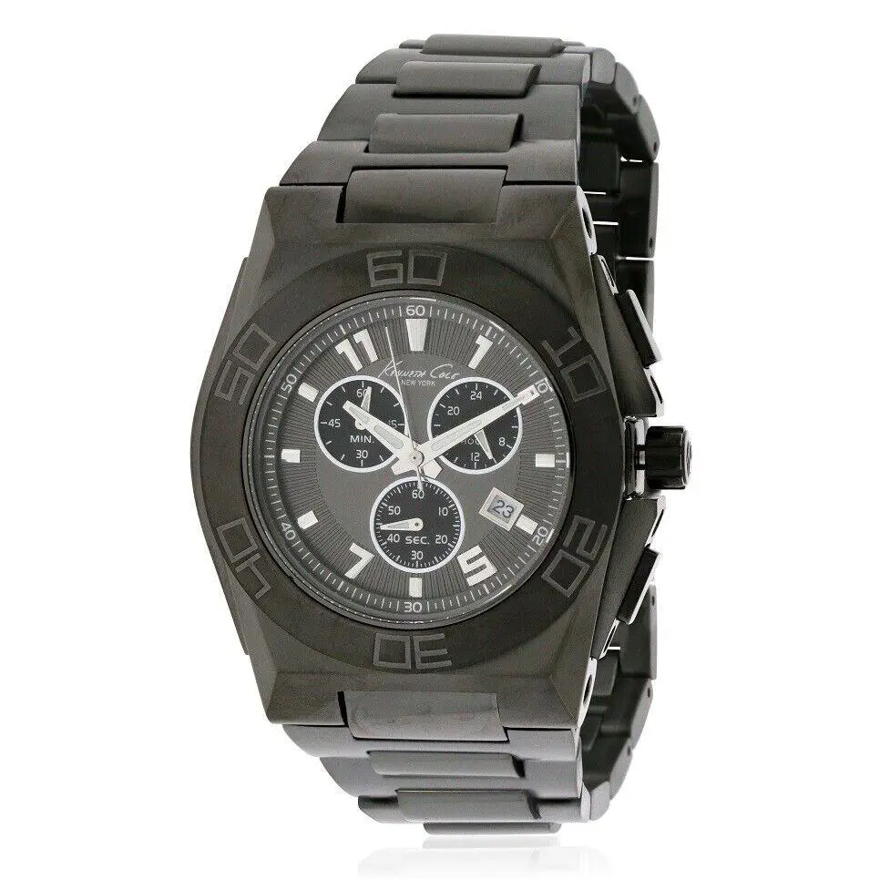 KC9300 Black Steel Bracelet Case Mineral Chronograph Men`s Watch by Kenneth Cole