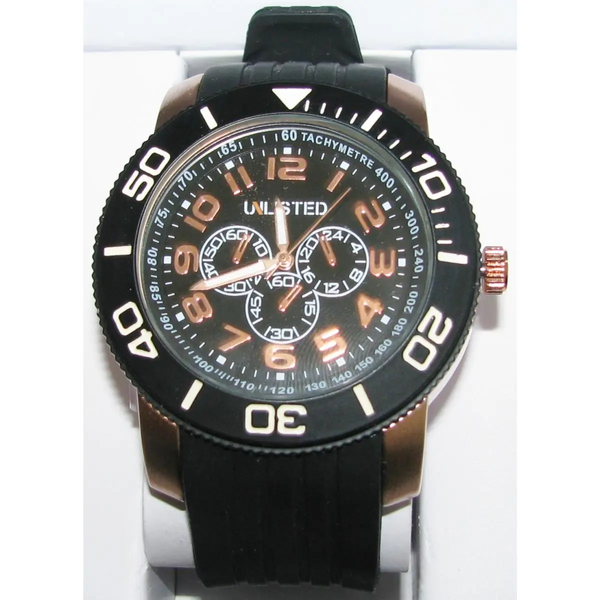 New-unlisted  Black Rubber Band+rose-gold Tachymeter Watch UL5088KPC by Kenneth Cole