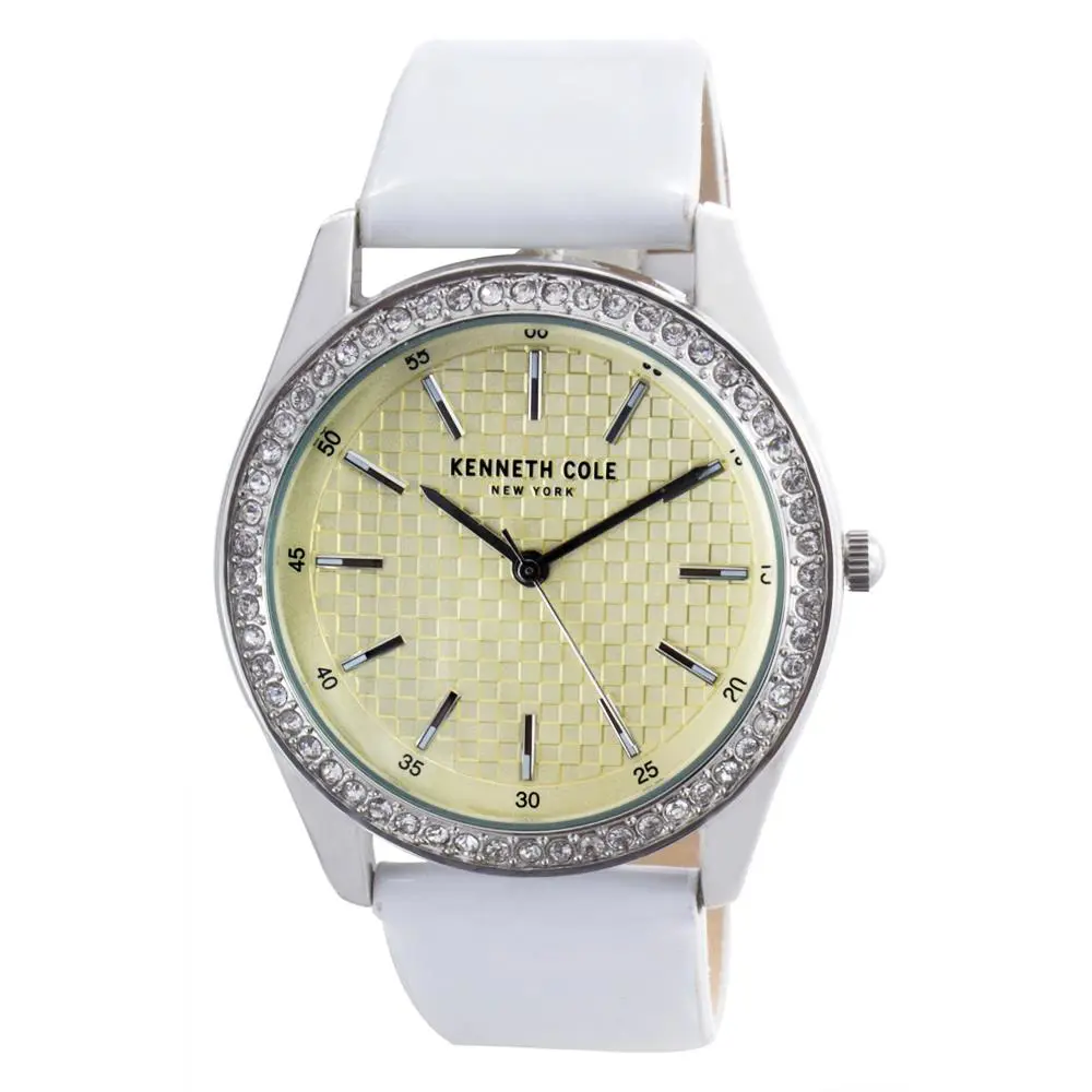 Kenneth Cole 10031705 Champagne Dial White Leather Strap Womens Watch 38mm
