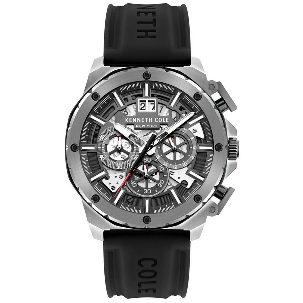 Kenneth Cole York KCWGO2105101 Chronograph Black Resin Strap Men`s Watch - Dial: Gray, Band: Black