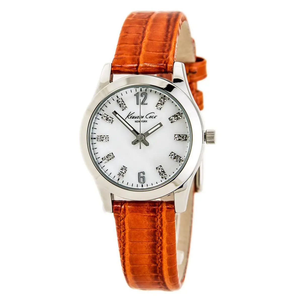 Women`s Stainless Steel Mop Dial Orange Leather Band KCW2015 by Kenneth Cole