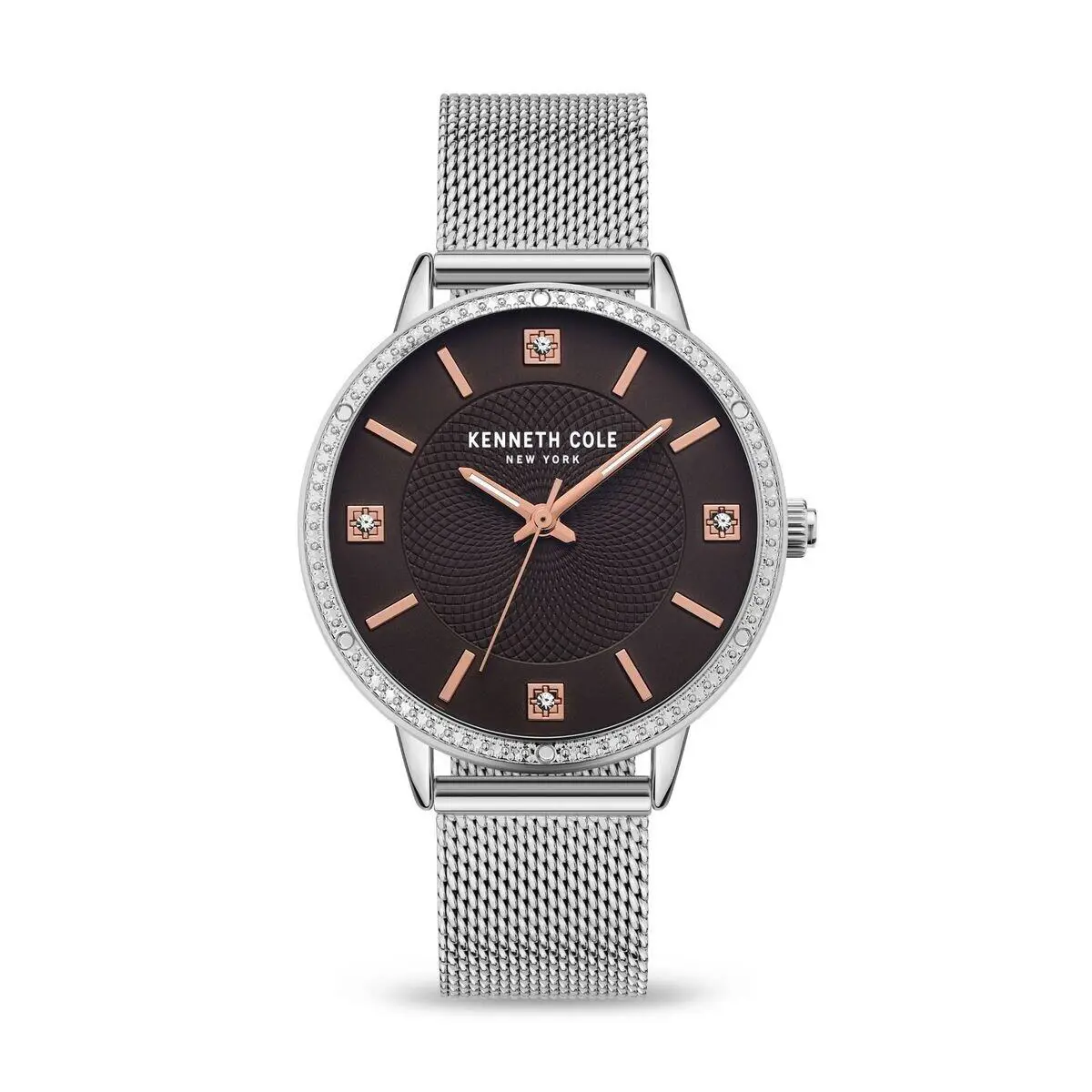 Kenneth Cole KCWLG2176303 Women`s Rhinestone Bezel Analog Watch Mesh Band