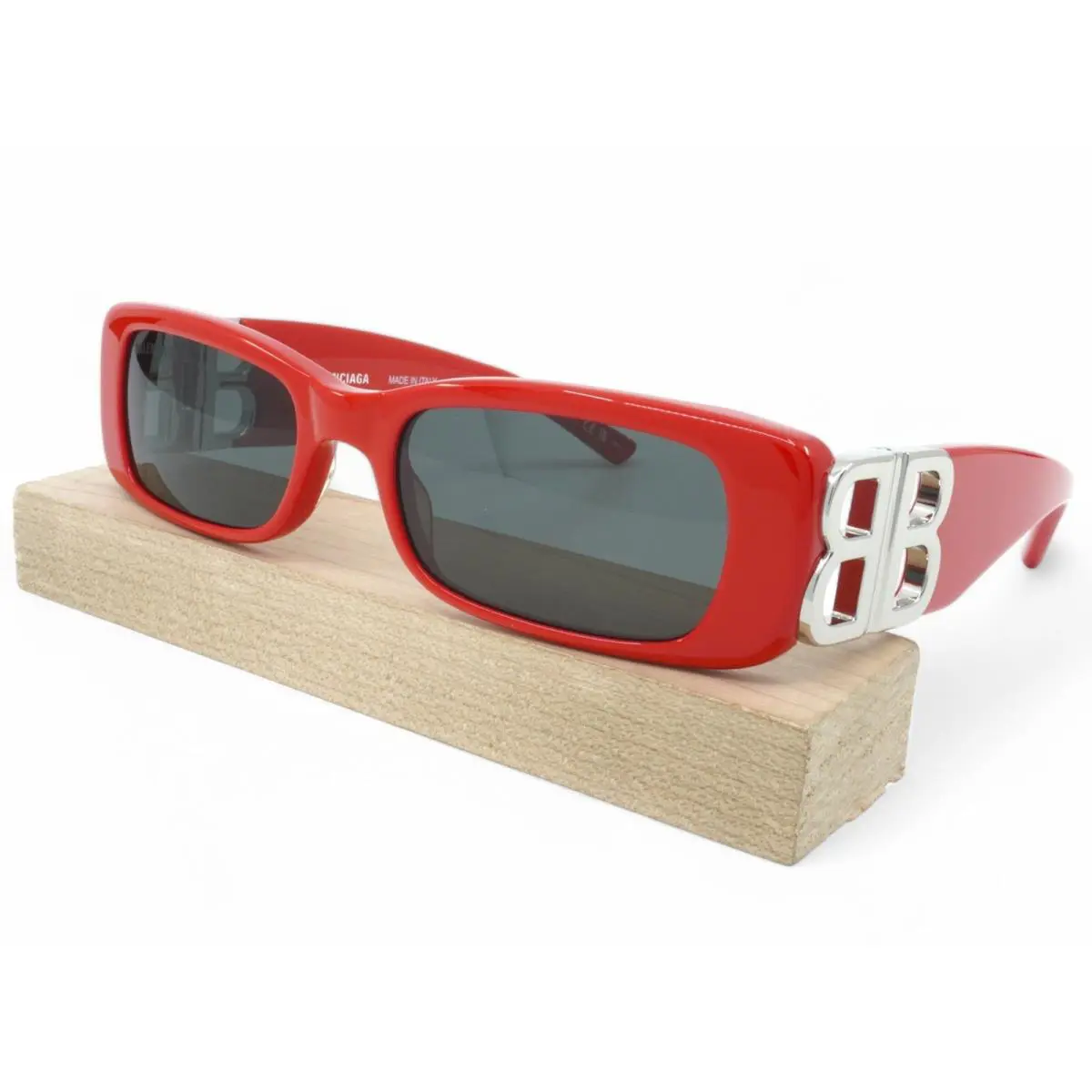 BB0096S-015 Womens Balenciaga Rectangular Sunglasses - Red/silver
