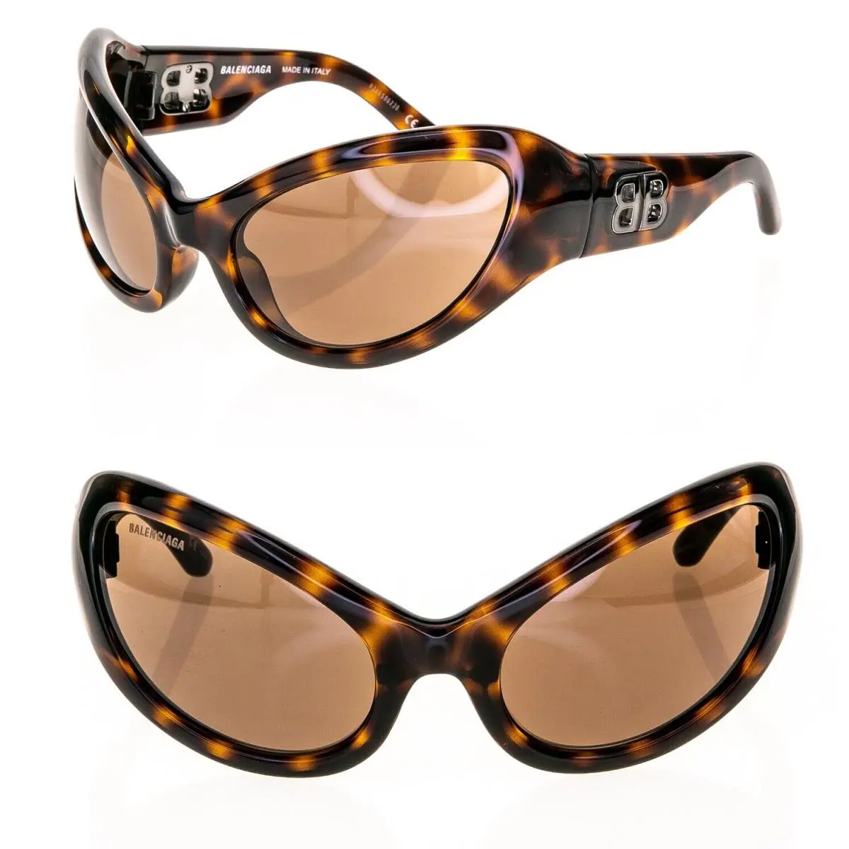 Balenciaga Nevermind 0187 Brown Havana Cat Exaggerated Mask Sunglass BB0187S 002