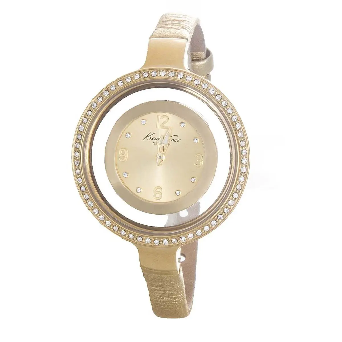 Kenneth Cole Ladies Gold Skeleton Dial Leather Band Watch KC2884