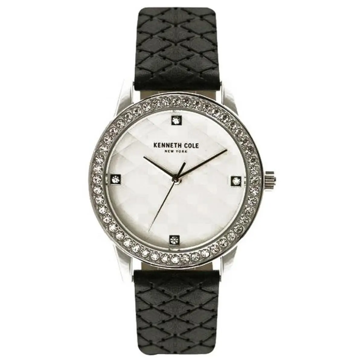 KCC0060002 White Quilted Dial Black Leather Strap Women`s Watch by Kenneth Cole