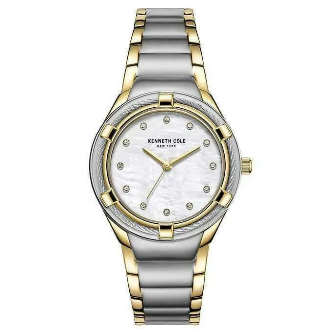 Kenneth Cole KC51050004 Gold Silver Tone Mother of Pearl Dial Ladies Watch - Dial: Mother-of-pearl, Band: Gold Tone and Silver