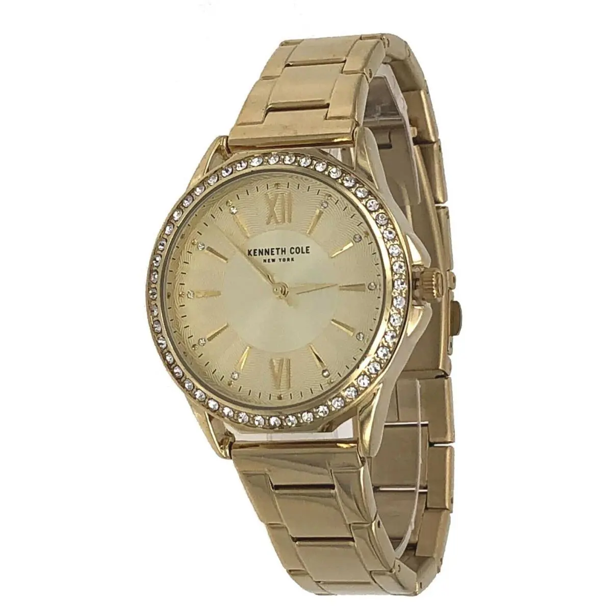 Kenneth Cole KCWLG2176503 Women`s Gold Stainless Steel Crystal Accented Watch - Dial: Gold, Band: Gold, Bezel: Gold
