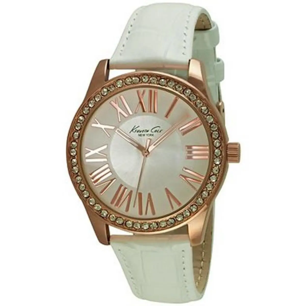 Kenneth Cole 10029553 White Quartz Leather Strap Womens Watch