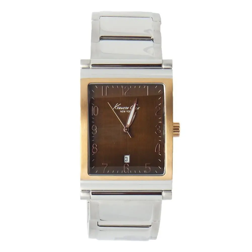 New-kenneth Cole 2-TONE Silver S/steel Band+rose Gold+brown Dial WATCH-KC9138