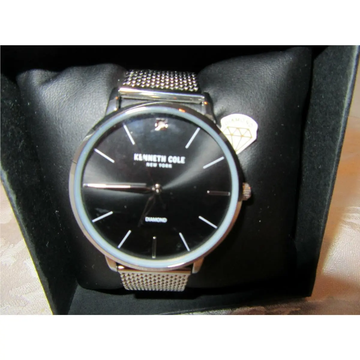 Kenneth Cole York Men`s Silver-tone Mesh Diamond Accent Watch