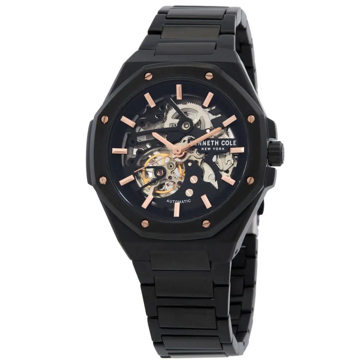 Kenneth Cole New York Automatic Skeleton Octagonal Men`s Watch KCWGY0058902 - Dial: Black Skeleton, Band: Black, Bezel: Black