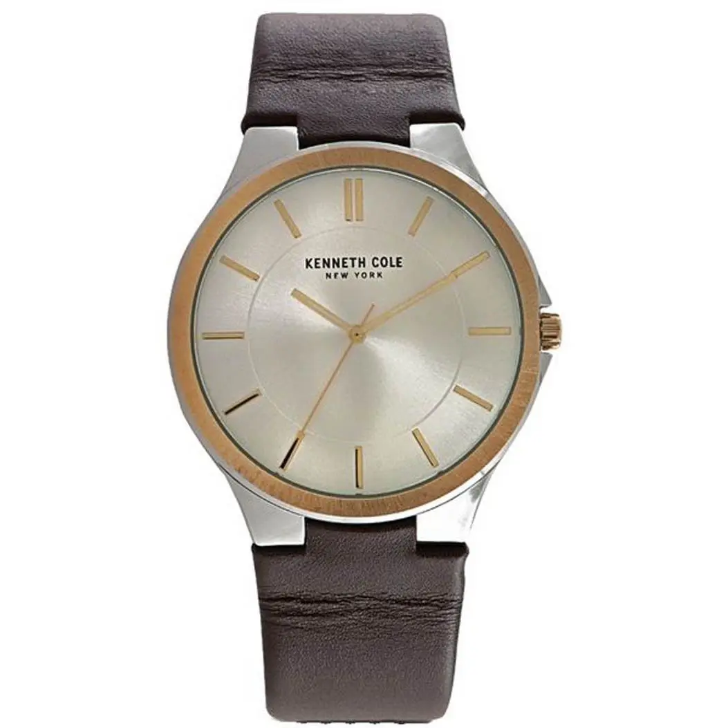 Kenneth Cole 10031358 Slim Silver Dial Brown Leather Strap Men`s Watch
