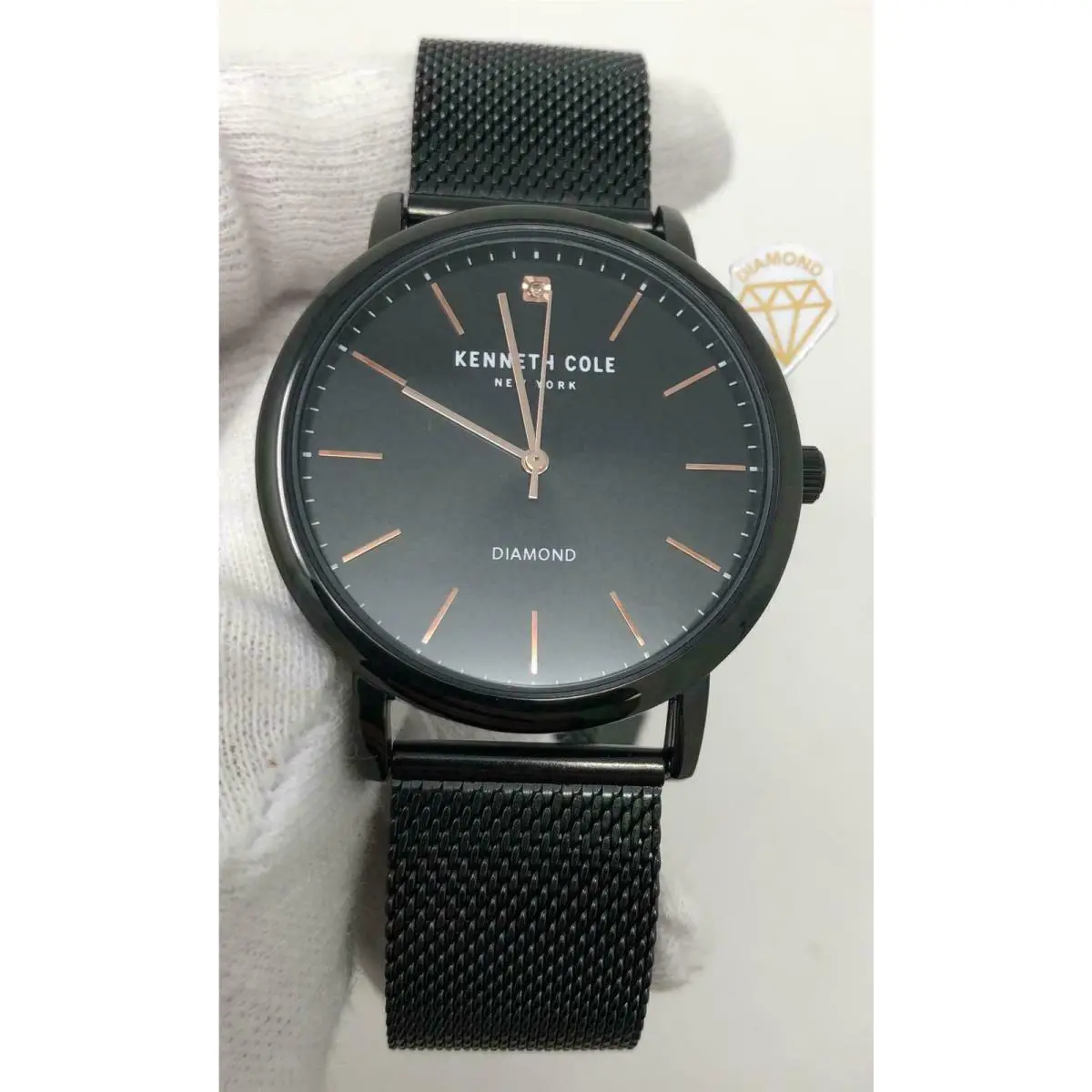 Kenneth Cole Diamond 40mm Black Dial Stainless Steel Mesh Men`s Watch KC50856009