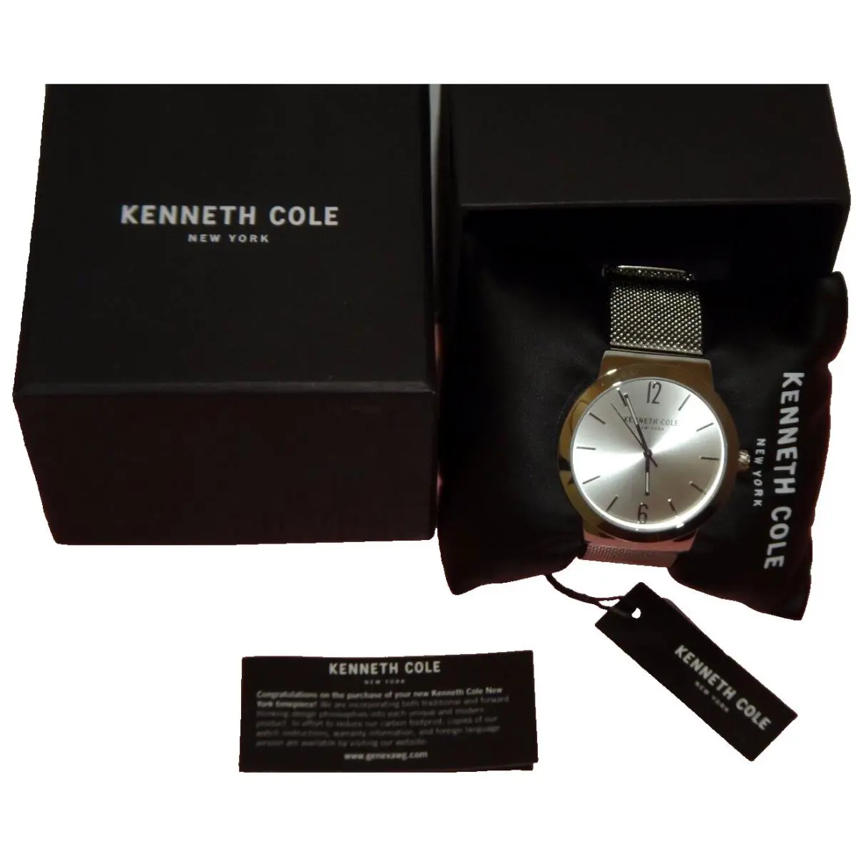 Kenneth Cole York Men Silver Stainless Steel 40mm Watch Mesh Strap 10030781