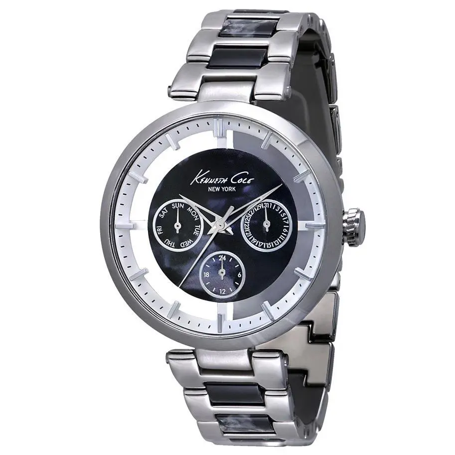Silver Tone+black Acrylic Mop+clear Transparent Chrono Watch KC4915 by Kenneth Cole