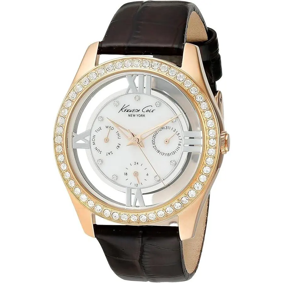 York Women`s Quartz Leather Strap Gold Tone KC2818 by Kenneth Cole