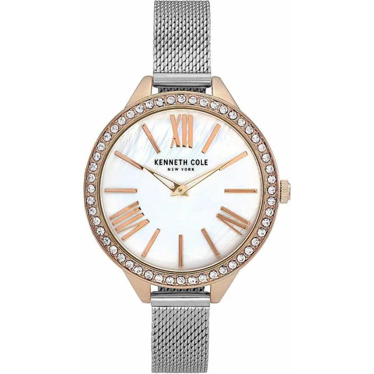 Kenneth Cole KC50939003 Women`s Rose Gold Crystalized Silver Mesh Band Watch - Rose Gold