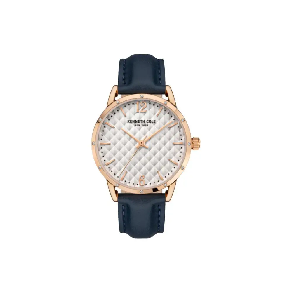 Kenneth Cole KCWLA2176401 Women`s Rose Gold Tone Analog Watch Blue Leather Band