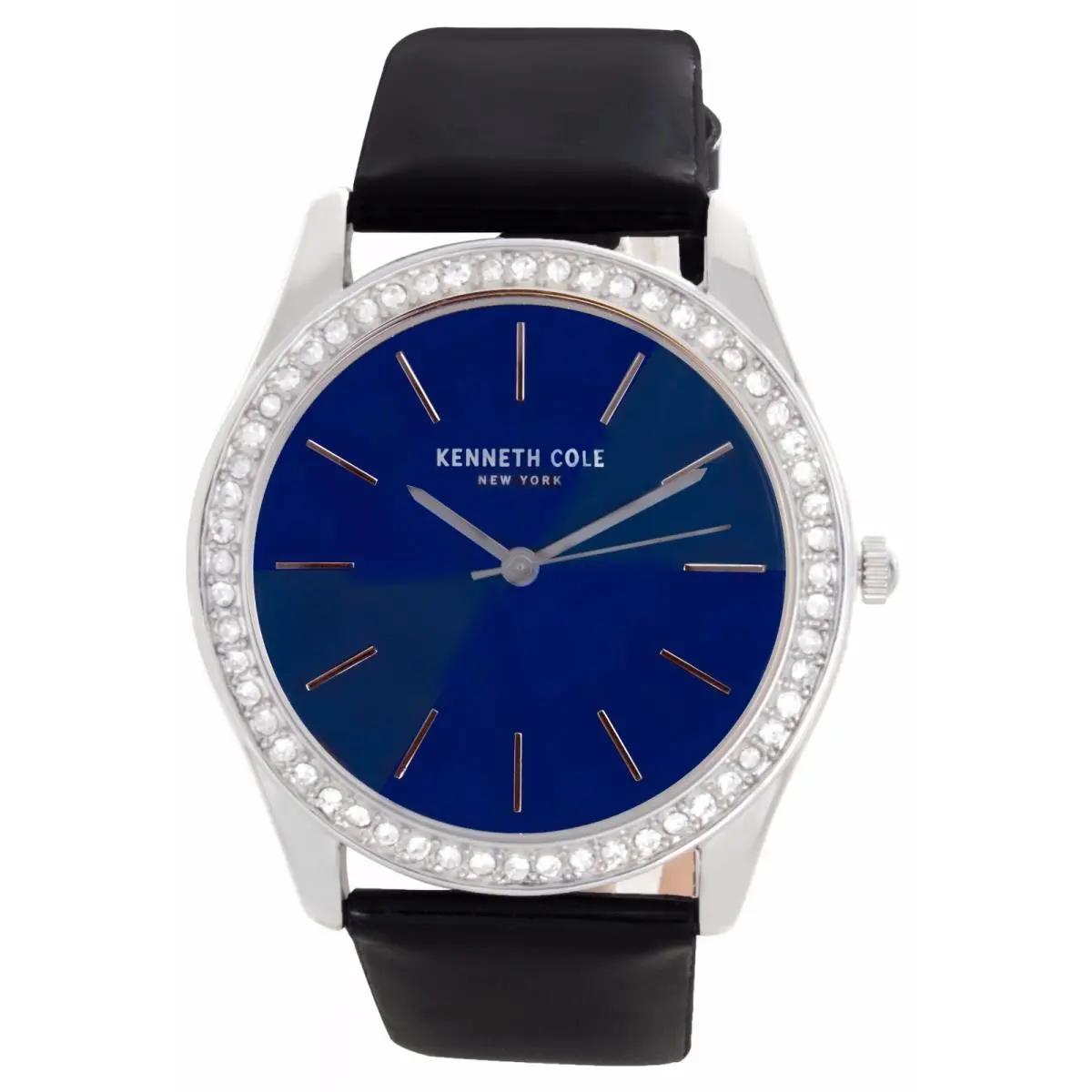 Kenneth Cole Women`s Blue Dial Black Patent Leather Strap Watch 10031699 38mm - Dial: Blue, Band: Black, Bezel: Silver