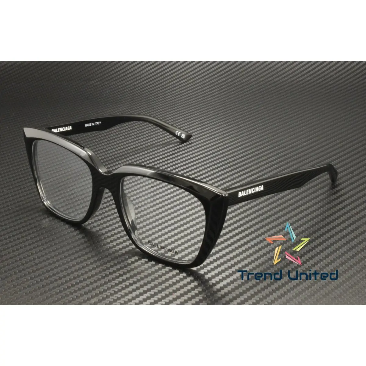Balenciaga BB0062O 001 Cat Eye Acetate Black Demo Lens 53 mm Women`s Eyeglasses