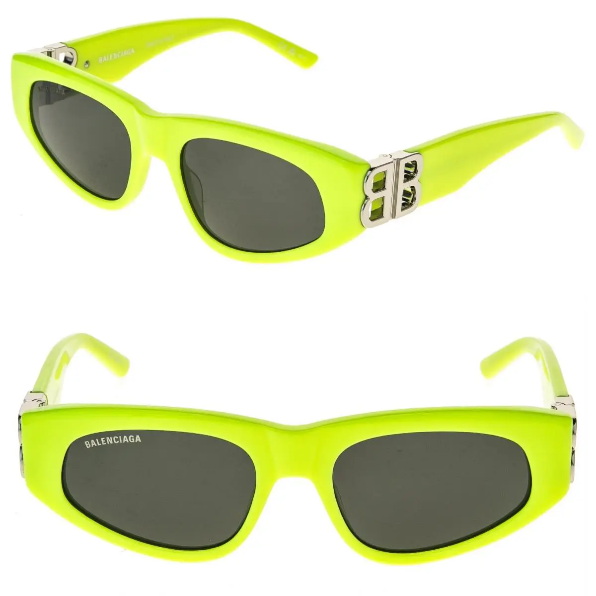 Balenciaga BB0095S Dynasty 0095 Neon Yellow Fluo 007 Fashion BB Logo Sunglasses
