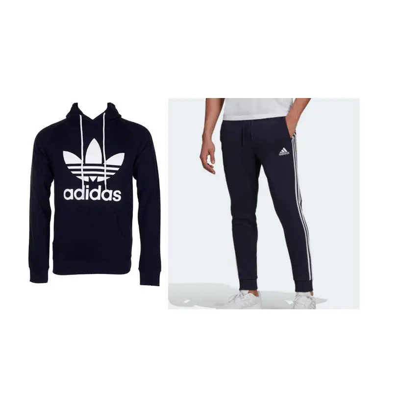 Mens Adidas Fleece Hoodie Jogger Set Pants Hooded Pullover Outfit Navy