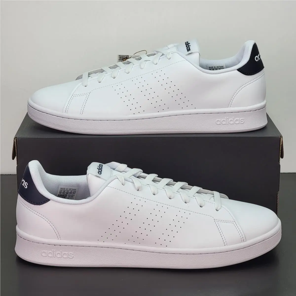 Advantage Men`s Size 13 Athletic Shoes White Blue Casual Sneakers by Adidas