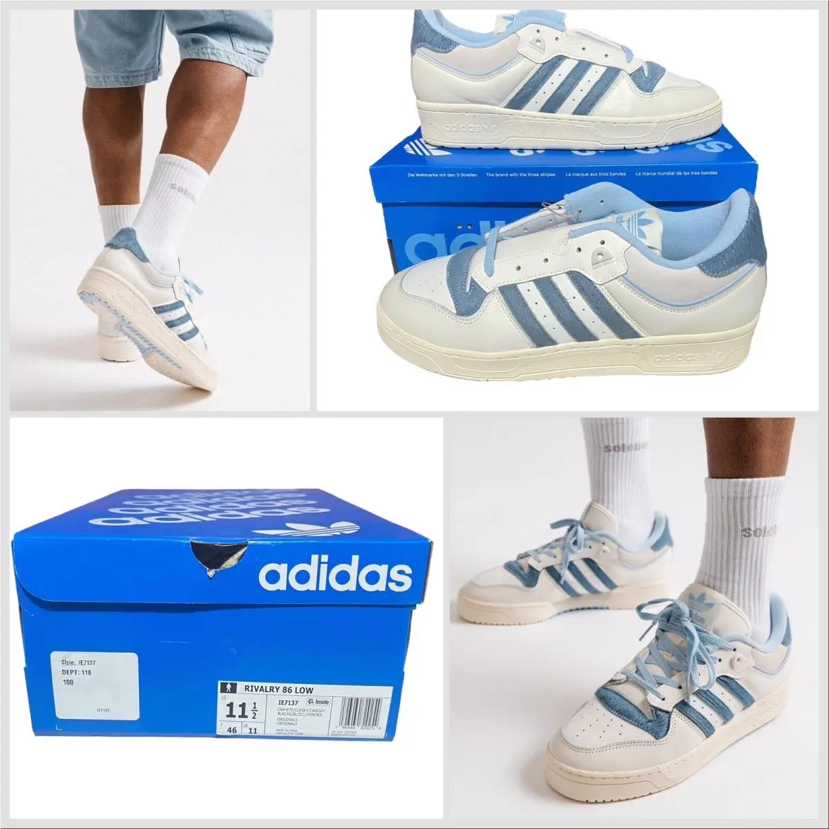IE7137  Rivalry Low 86 “off White Clear Sky” Men’s Casual Shoes Sz 11.5 by Adidas
