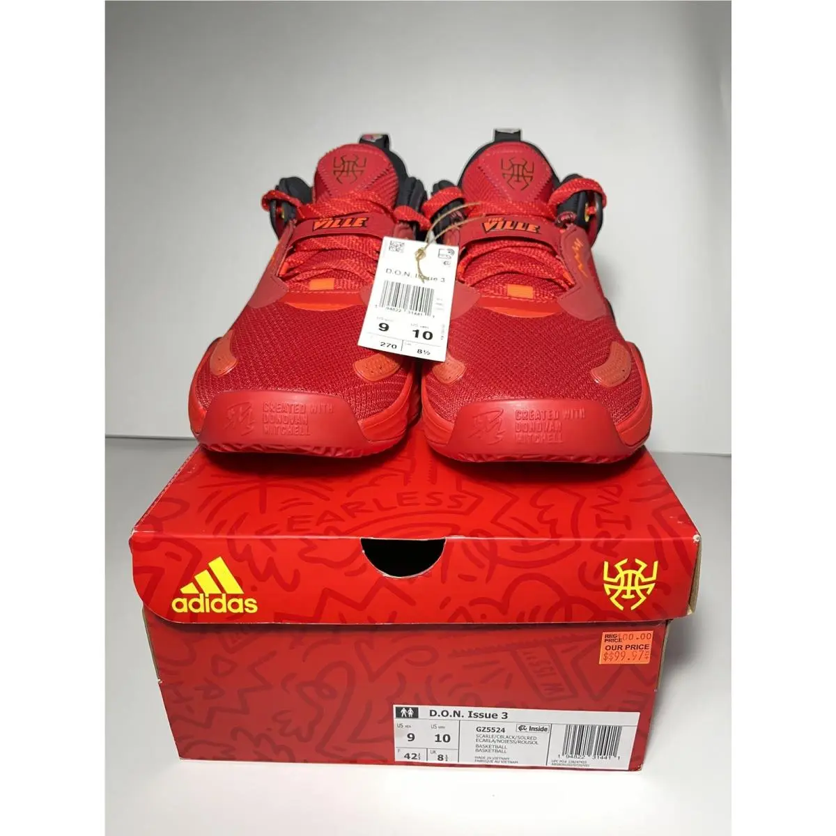 Adidas Men`s D.o.n. Issue 3 Red Black Basketball Sneakers Shoes 7.5