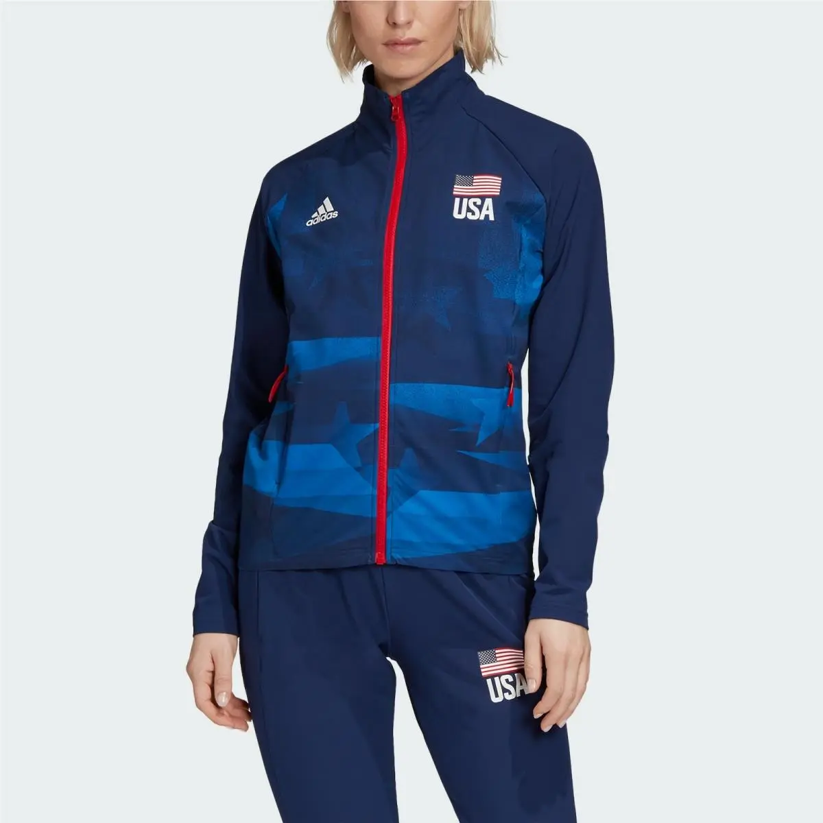 Adidas Team Usa Volleyball Full Zip Women Warm Up Track Jacket Sz M FK1034