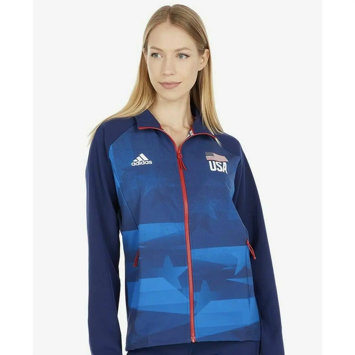 Adidas clothing - Adidas USA Volleyball Warm Up Jacket - FK1034 - Blue & Red & White 0