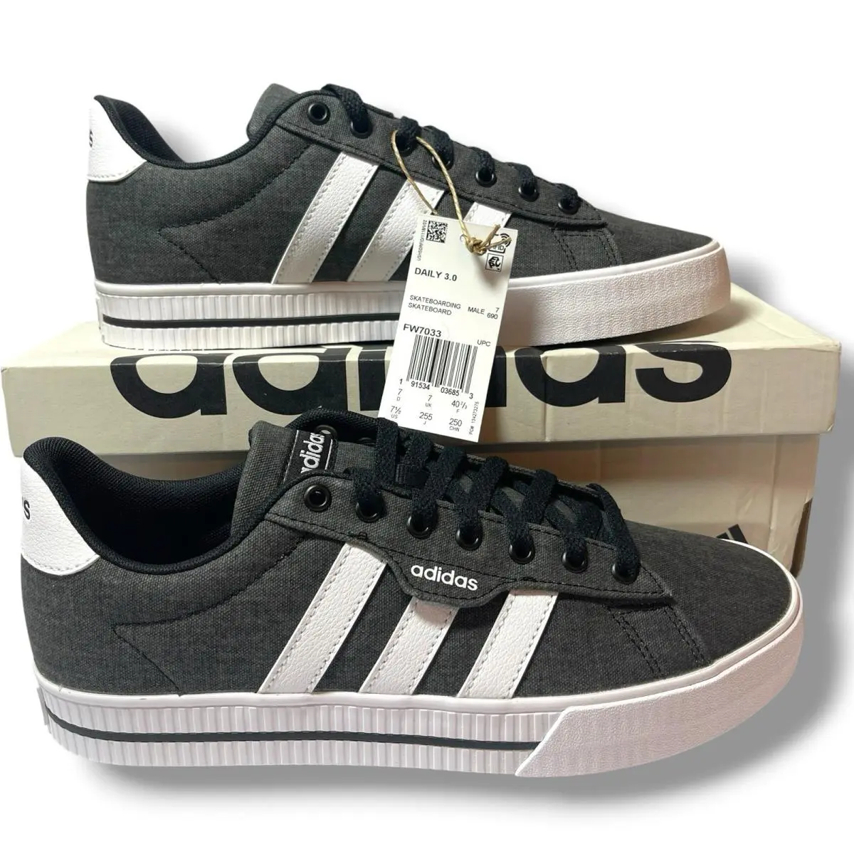 Adidas Daily 3.0 FW7033 Skate Shoes Men’s 7.5 Charcoal Gray White Box