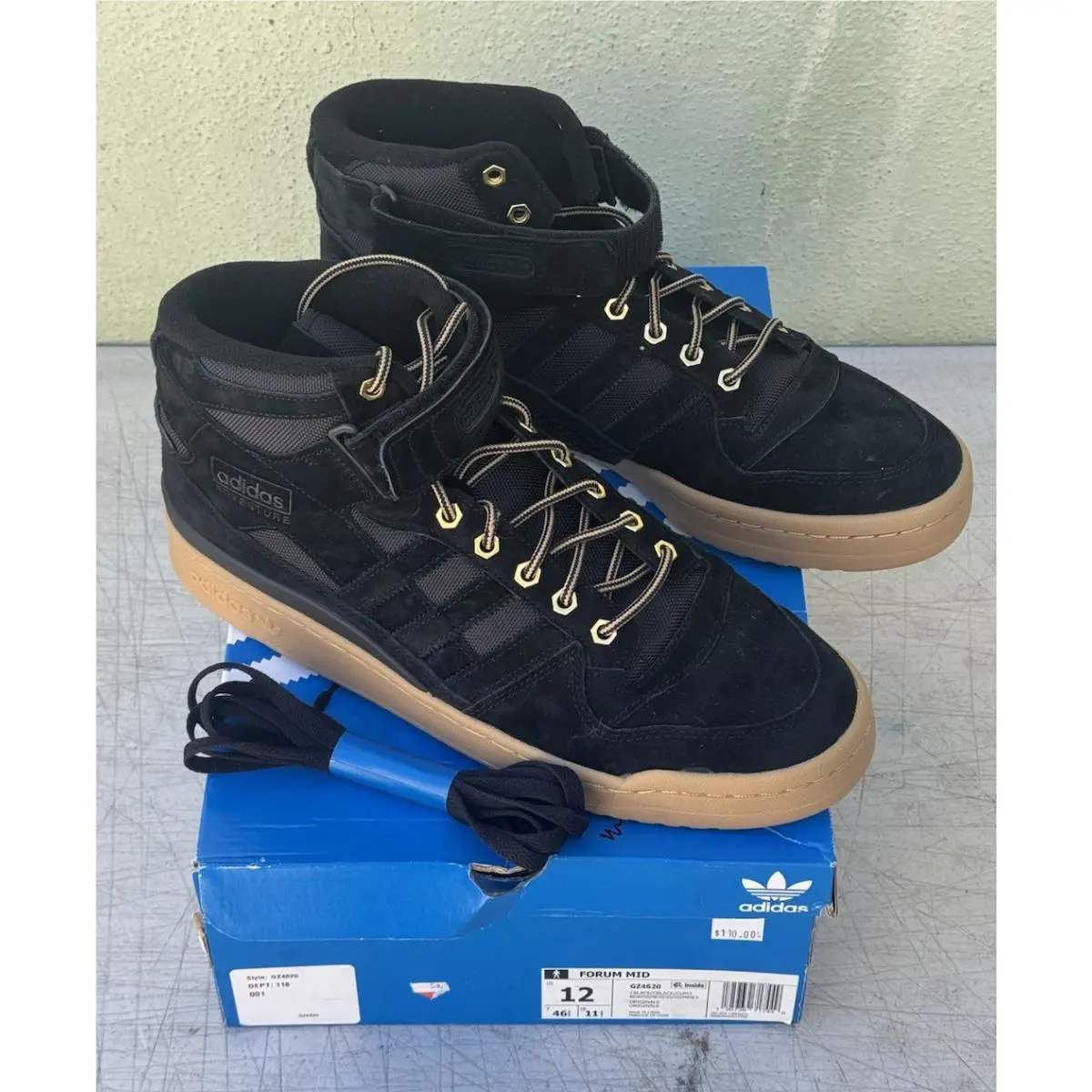 Adidas Originals Forum Mid Athletic Black Gum Suede Shoes GZ4620 Mens Sz 12