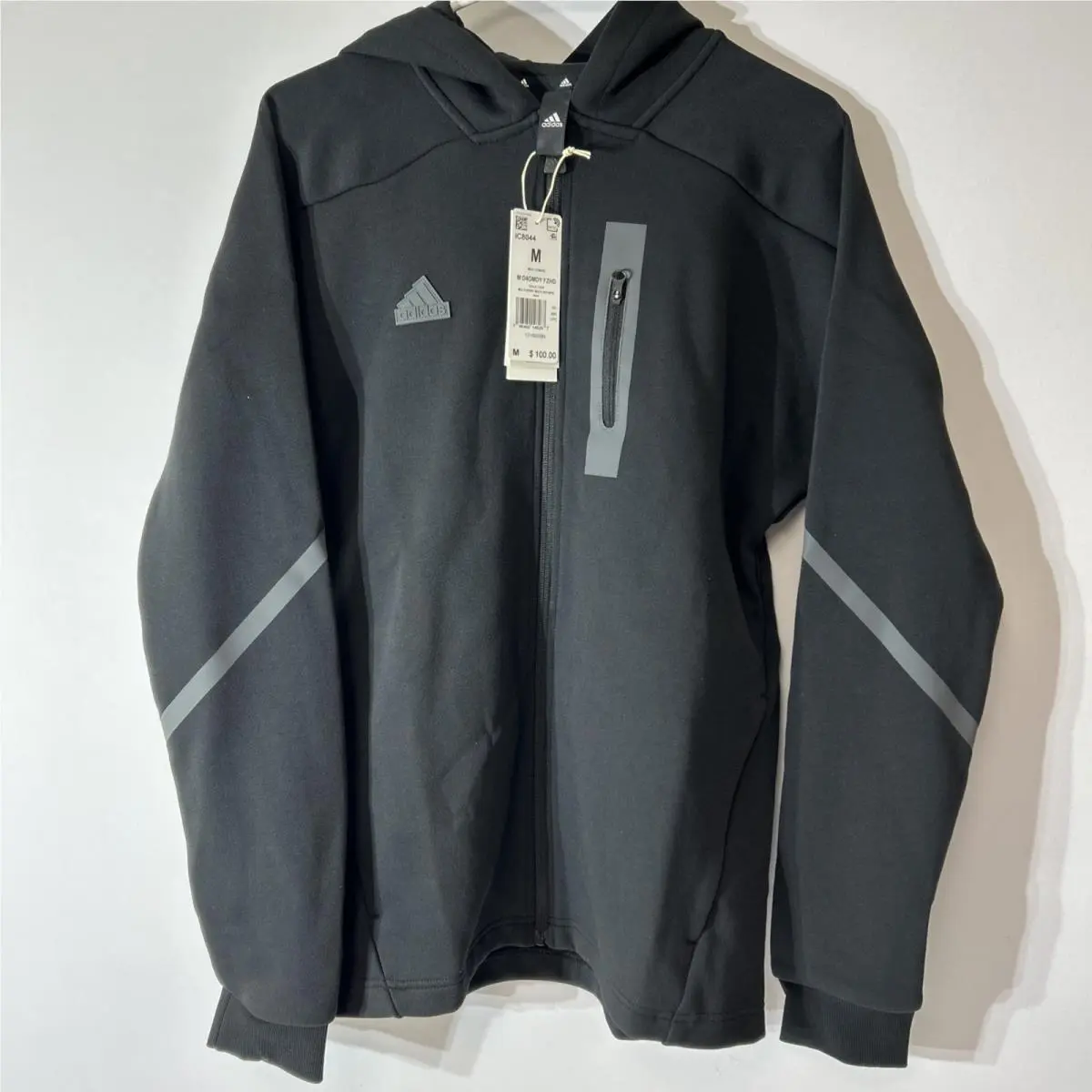 Adidas Hoodie Medium Mens Black Gray Designed For Gameday Lifestyle Zip Slim Fit