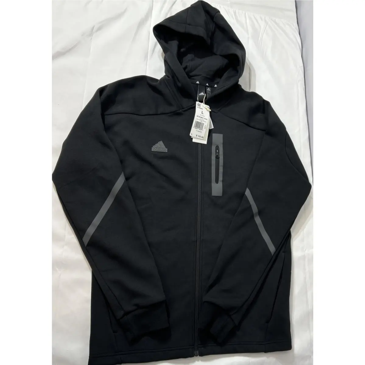 Adidas Hoodie Large Mens Black Gray Designed For Gameday Lifestyle Zip Slim Fit
