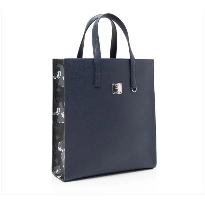 Mcm Navy Leather Messenger Tote Bag with Camo Print MMTCATA03B1001