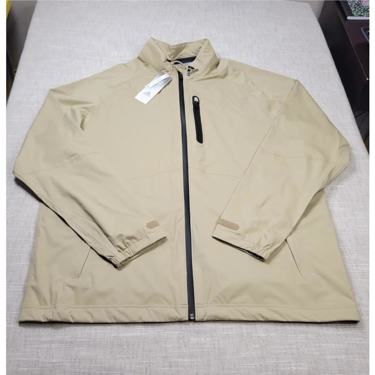 Adidas Golf Jacket XL Mens Brown Black Logo Rain Ready Full Zip